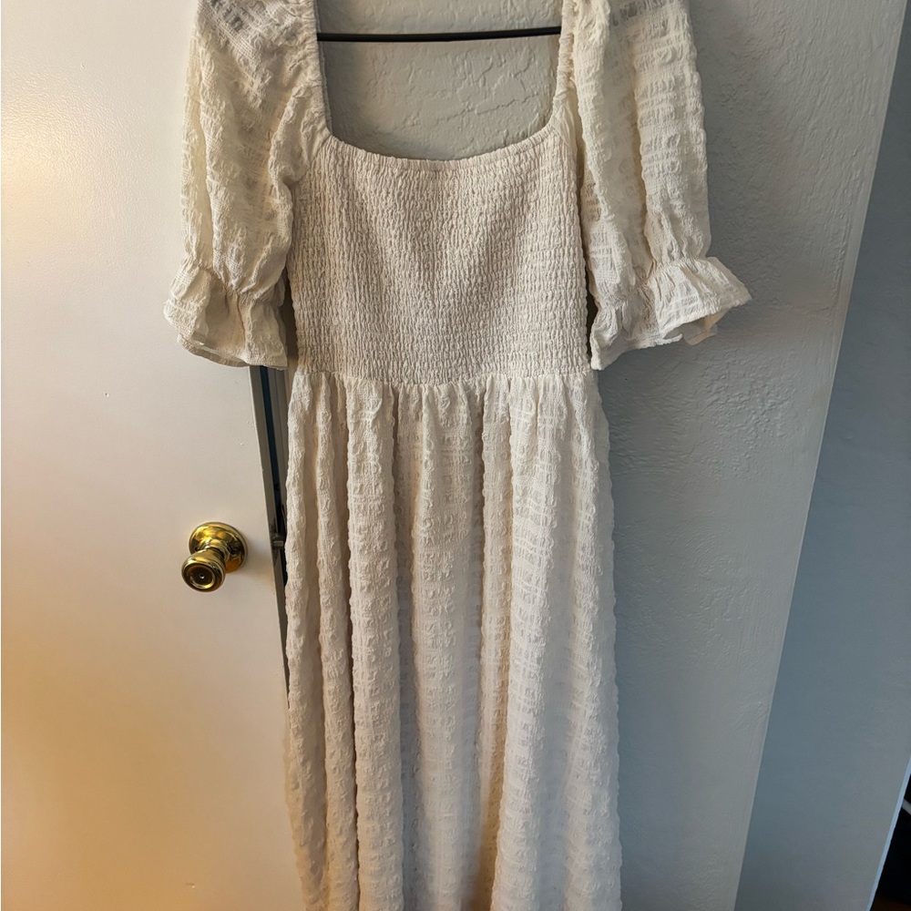 Altar'd State Cream Textured Long Sleeve Dress
